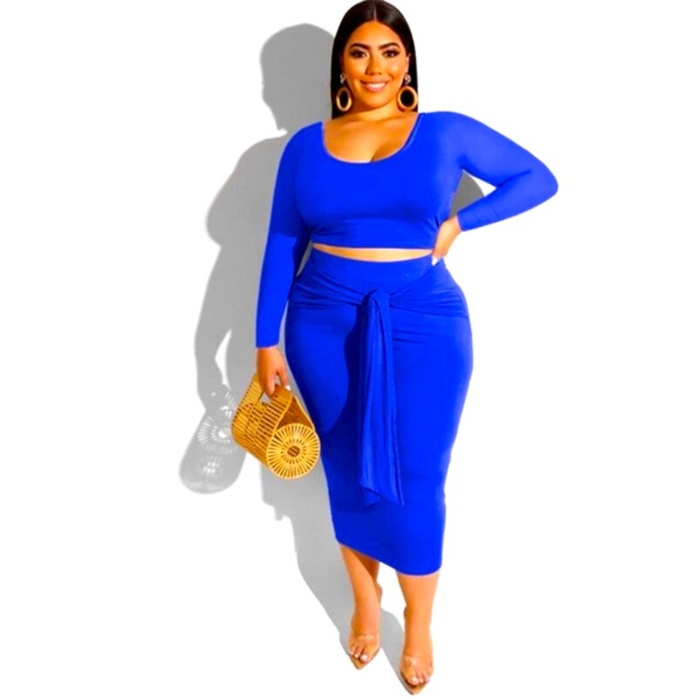 MRSFITOK Women 2 Piece Outfits Sets Summer Sexy Midi Dresses Skirt - Picture 3 of 4